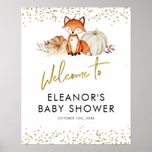 Fox Oh Boy Fall Pumpkin Baby Shower Välkomstskylt Poster