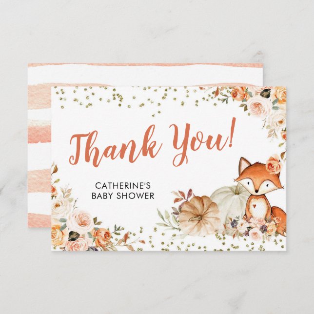 Fox Oh Girl Fall Pumpkin Baby Shower Tack (Fram/baksida)