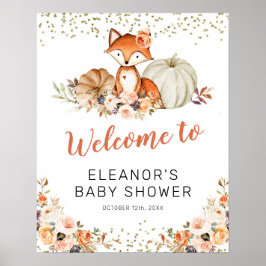 Fox Oh Girl Fall Pumpkin Baby Shower Välkomstskylt Poster