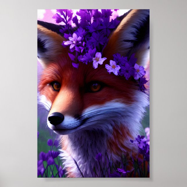 Fox omgiven av lila blommor poster (Framsidan)