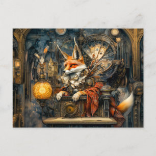 Fox på en Steampunk i en mystisk scen Vykort