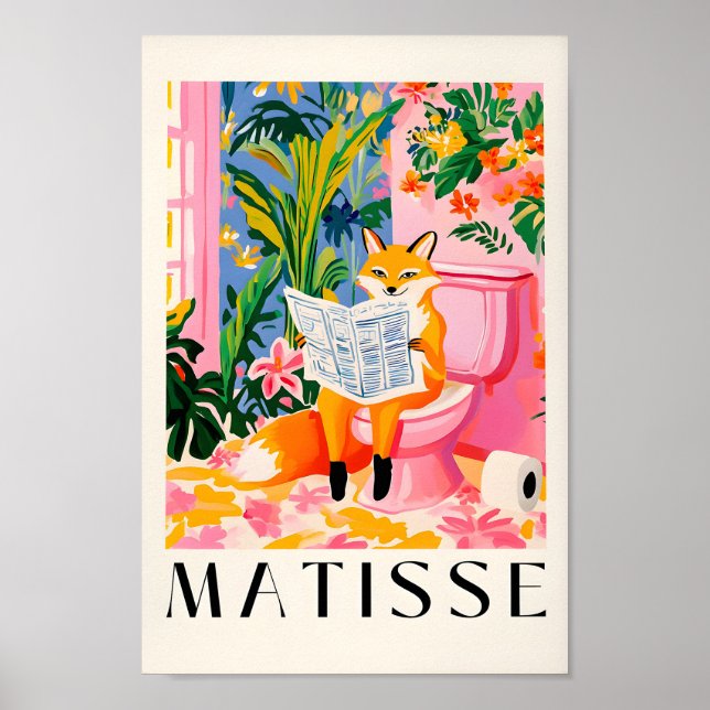 Fox på en toalettutskrift, underbart Bathroom Wall Poster (Framsidan)