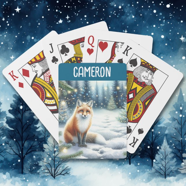 Fox på en vinternatt i den fantastiska skogen casinokort (Skapare uppladdad)