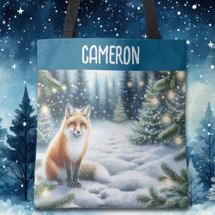 Fox på en vinternatt i den fantastiska skogen tygkasse