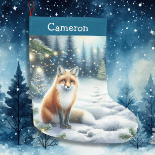 Fox på en vinternatt i Magic Forest Stor Julstrumpa