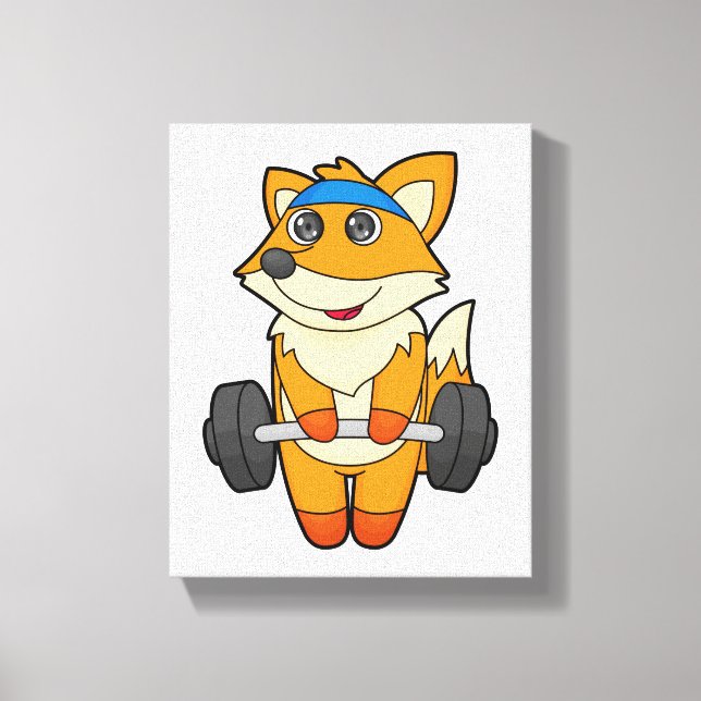Fox på Fitness med Barbell Canvastryck (Framsida)