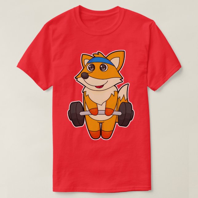Fox på Fitness med Barbell T Shirt (Design framsida)