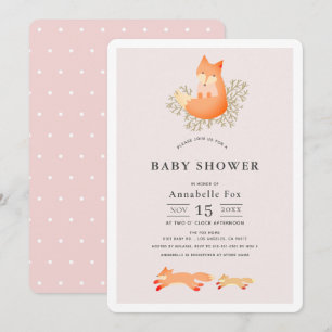 Fox på Gren Rosa Baby Shower Inbjudningar