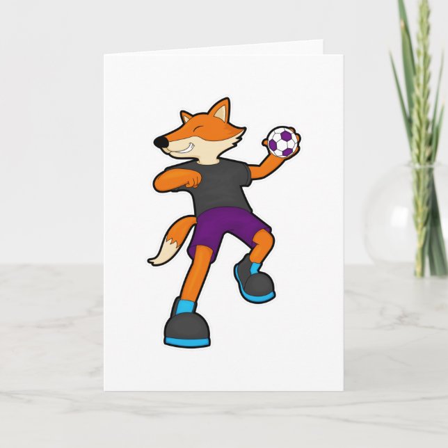 Fox på Handball-spelare med handboll Kort (Framsida)