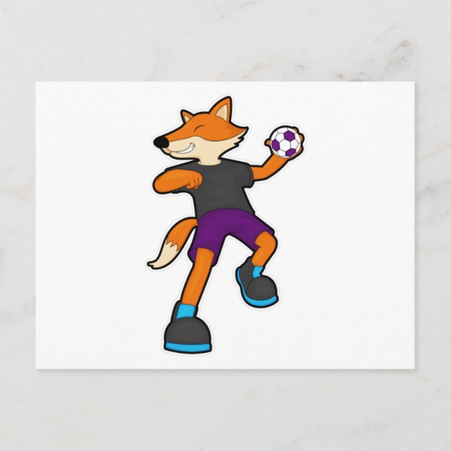 Fox på Handball-spelare med handboll Vykort (Framsida)
