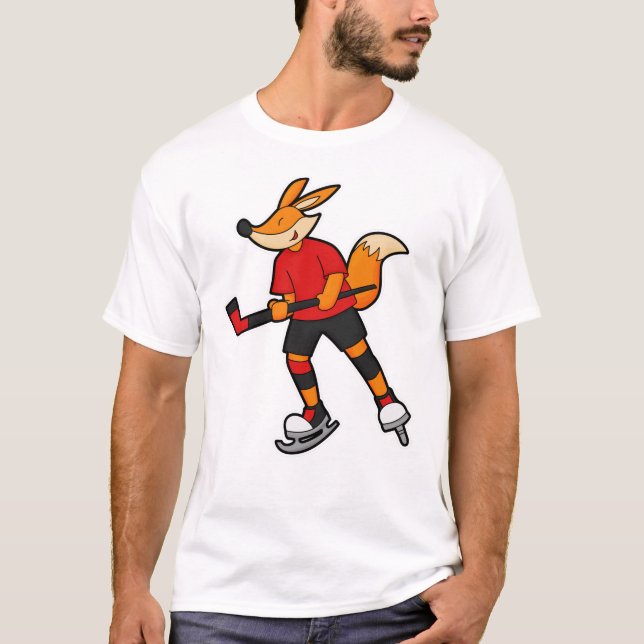 Fox på Ice hockey med ishockeyklubba T Shirt (Framsida)