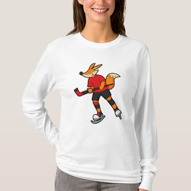 Fox på Ice hockey med ishockeyklubba T Shirt (Framsida)