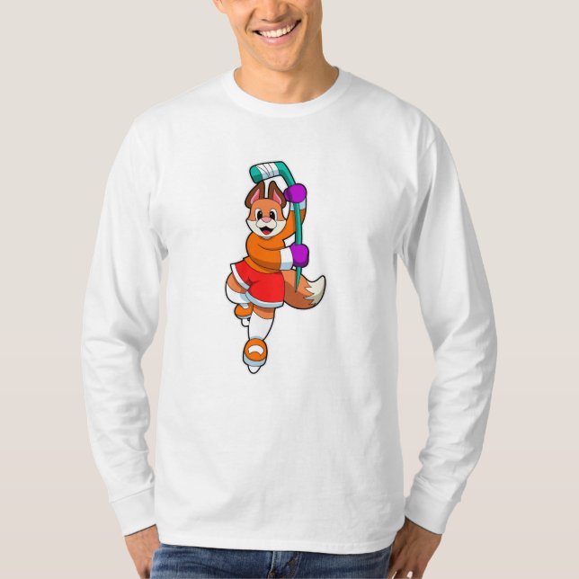 Fox på Ice hockey med ishockeyklubba T Shirt (Framsida)