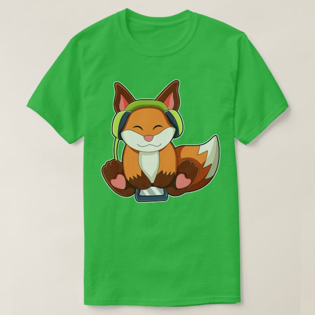Fox på Music med hörlurar 2 T Shirt (Design framsida)