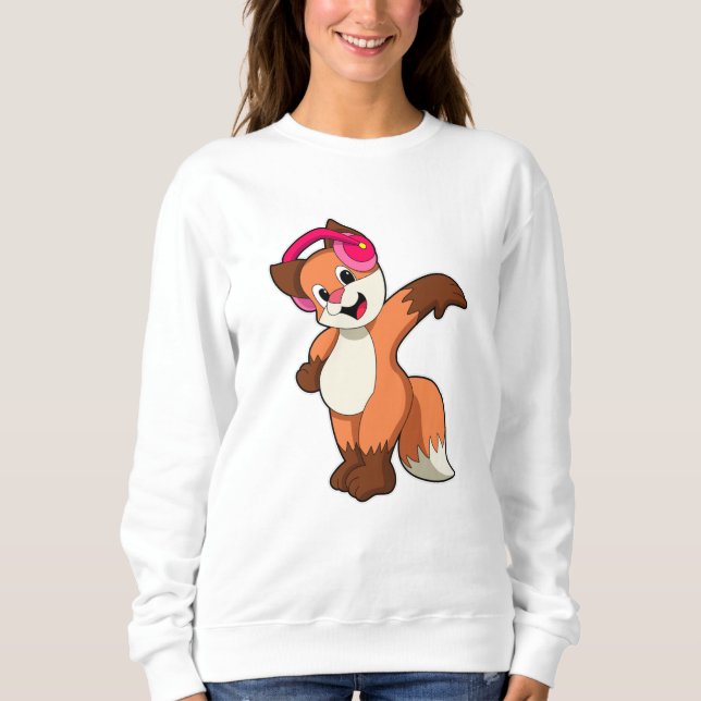 Fox på Music med hörlurar T Shirt (Framsida)