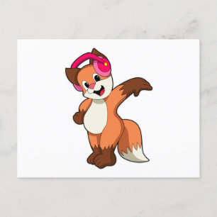 Fox på Music med hörlurar Vykort