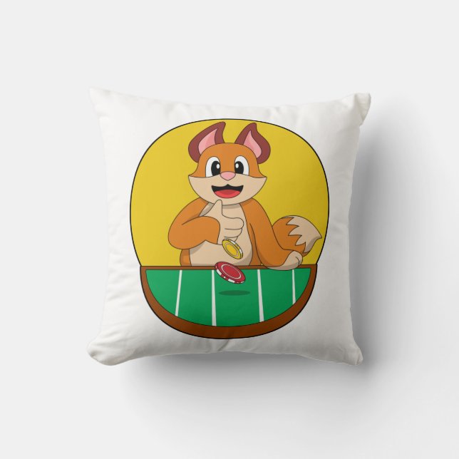 Fox på Poker med Poker chip Kudde (Framsida)