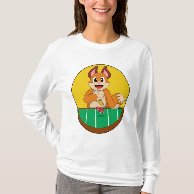 Fox på Poker med Poker chip T Shirt (Framsida)