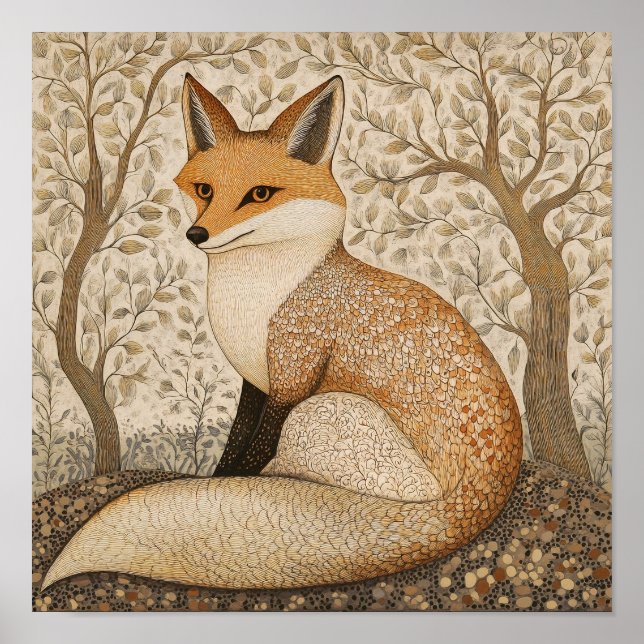 Fox Paeing Art Print Woodland Wall Art Poster (Framsidan)