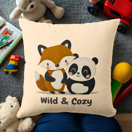 Fox & Panda Cute Animal Friends Decor Kids Room Kudde
