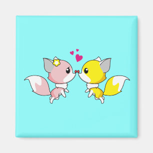 Fox par Kissing med små hörn overhead Magnet