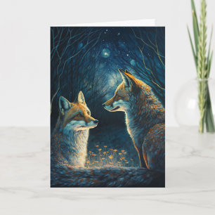 Fox-par, tittar på varandra med månljus. kort