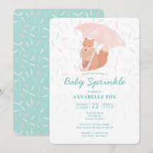 Fox Paraplla Mint Baby Sprinkle Shower-inbjudan