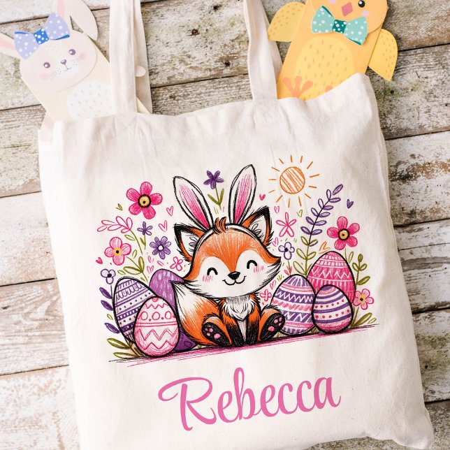 Fox Påsk Kids Namn Girls Bunny Tygkasse (Fox Girls Easter Tote)
