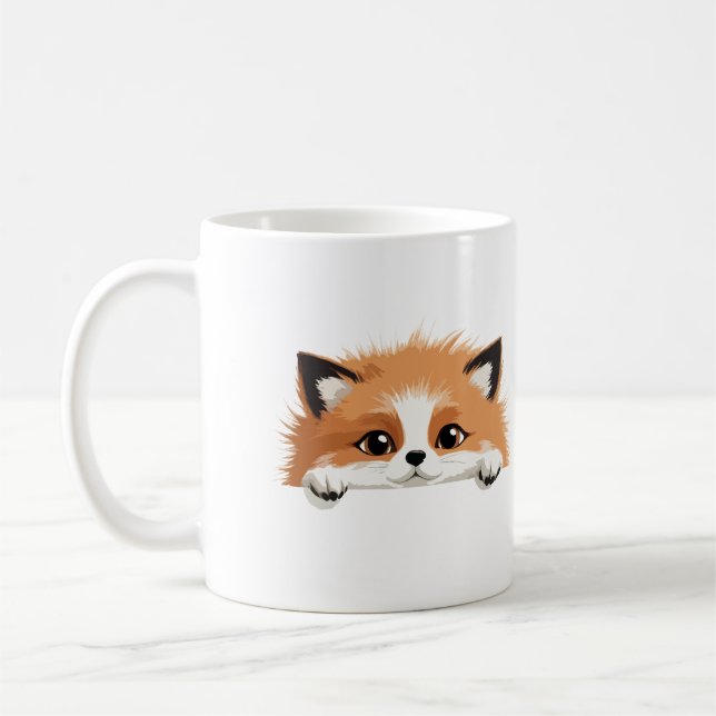 Fox Peeking Cute Adsible Funy Animal Tecknad Art Kaffemugg (Vänster)