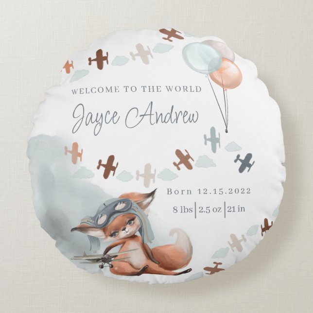 Fox Pilot Birth Stat Dekorativ kudde (Framsidan)