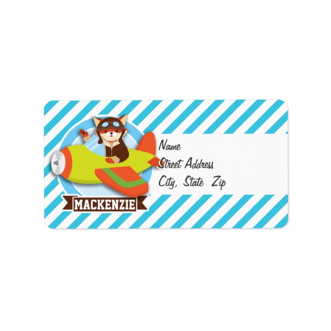 Fox Pilot i Grönt- och Orange-flygplan, Blue Rand Adressetikett (Framsidan)