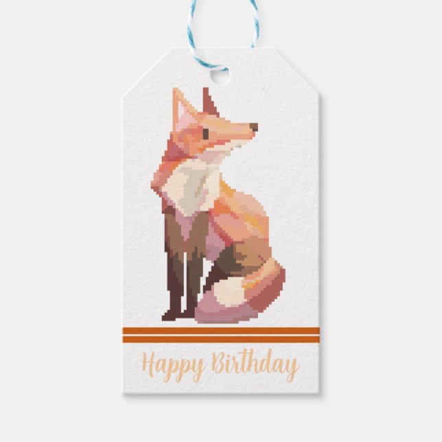 Fox Pixelart, Pixel Art, happy birthday Presentetikett (Framsidan)