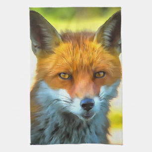 Fox Porträtt Realistic Wildlife Art Kökshandduk