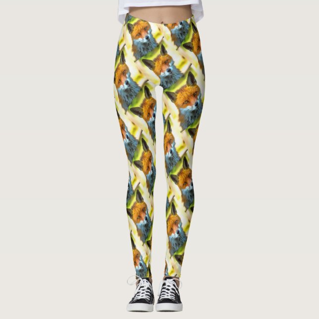 Fox Porträtt Realistic Wildlife Art Leggings (Framsida)