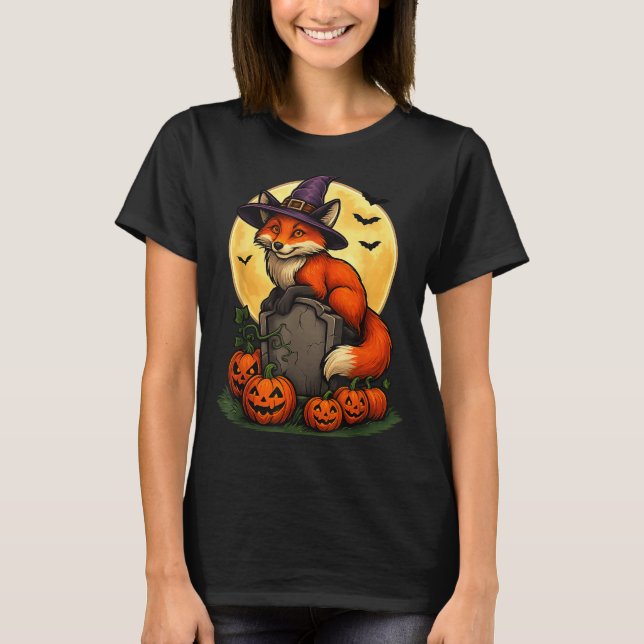 Fox Pumpkin Halloween Tees For Men Women Girls Cos T Shirt (Framsida)