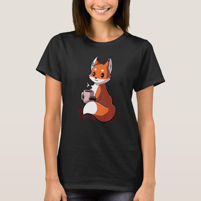 Fox Quote  Drinking Coffee Cool  Fox T Shirt (Framsida)