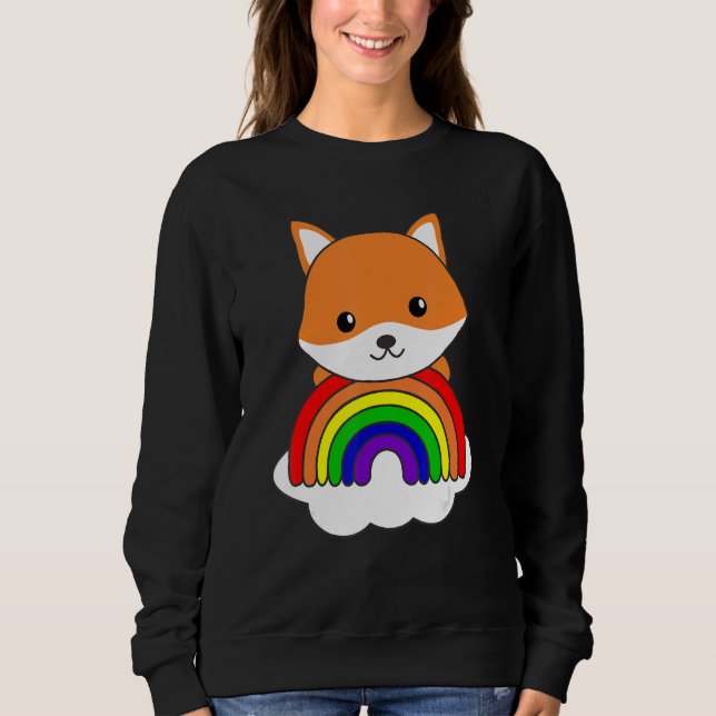 Fox Rainbow Cute Animals - färgstarka kutérävar T Shirt (Framsida)