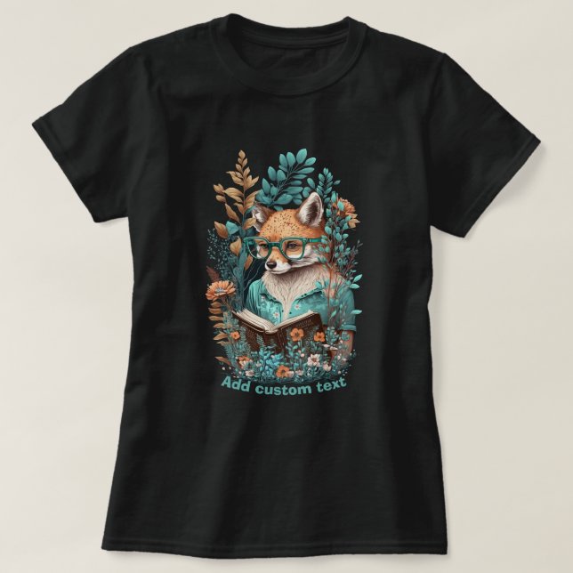 Fox Reading Bok, Wildblomma, Fox Älskare T Shirt (Design framsida)