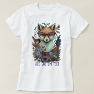 Fox Reading Bok, Wildblomma, Fox Älskare T Shirt