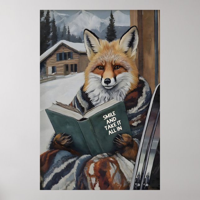Fox Reading Ski Art Print Motivational Winter Poster (Framsidan)