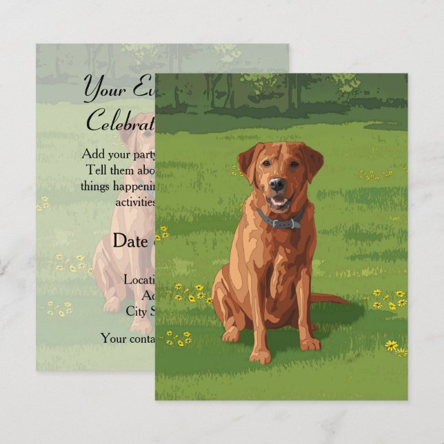 Fox Red Gult Labrador Retriever Hund Inbjudningar (Fram/baksida)