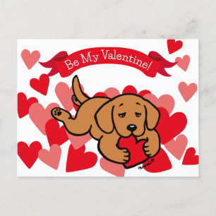 Fox Red Lab Puppy Chewing Heart Valentine Helg Vykort