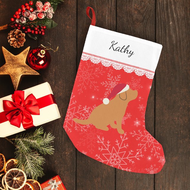 Fox Red Labour Puppy Liten Julstrumpa (Personalized Fox Red Labrador Puppy Silhouette Christmas Stocking for Fox Red Labrador Owners.)