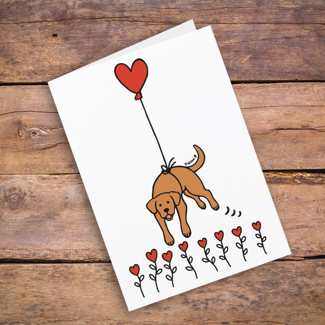 Fox Red Labrador Heart Balloon Tack Helgkort (Cute Fox Red Labrador Heart Balloon Design Thank You Cards for Fox Red Labrador Owners.  Cartoon art)