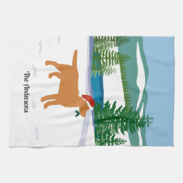 Fox Red Labrador jul Evergreen Santa Hat Kökshandduk