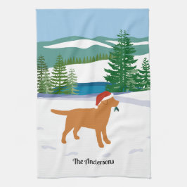 Fox Red Labrador jul Evergreen Santa Hat Kökshandduk