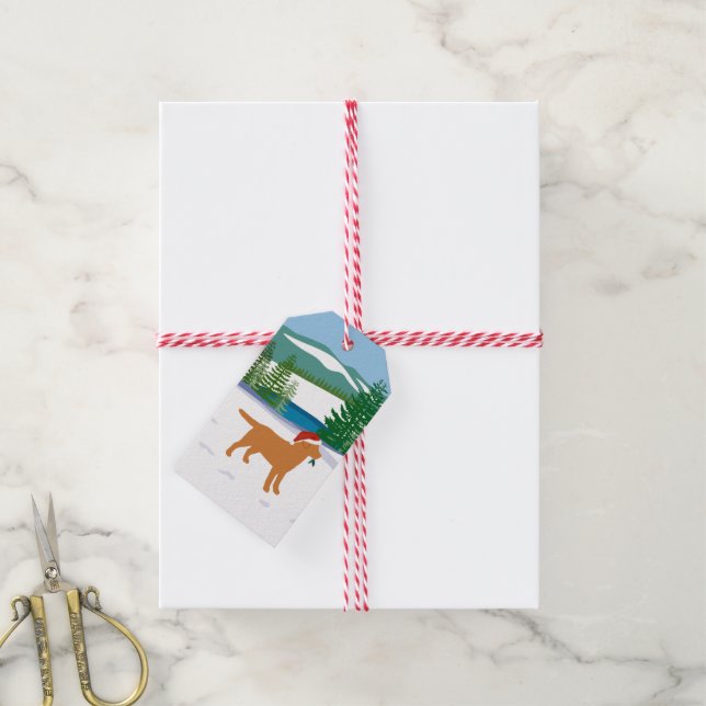 Fox Red Labrador jul Evergreen Santa Hat Presentetikett (Med Snöre)