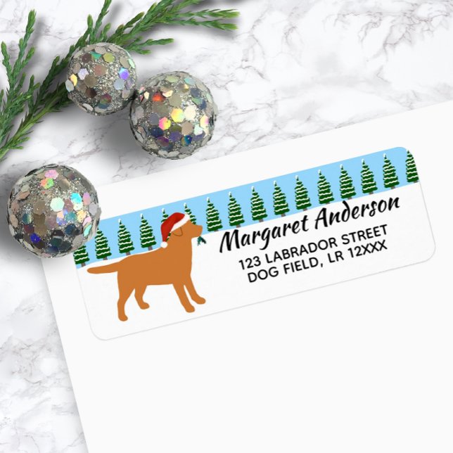 Fox Red Labrador-jultomten Returadress Etikett (Fox Red Labrador Christmas Santa Design Return Address Label for Labrador Owners.)
