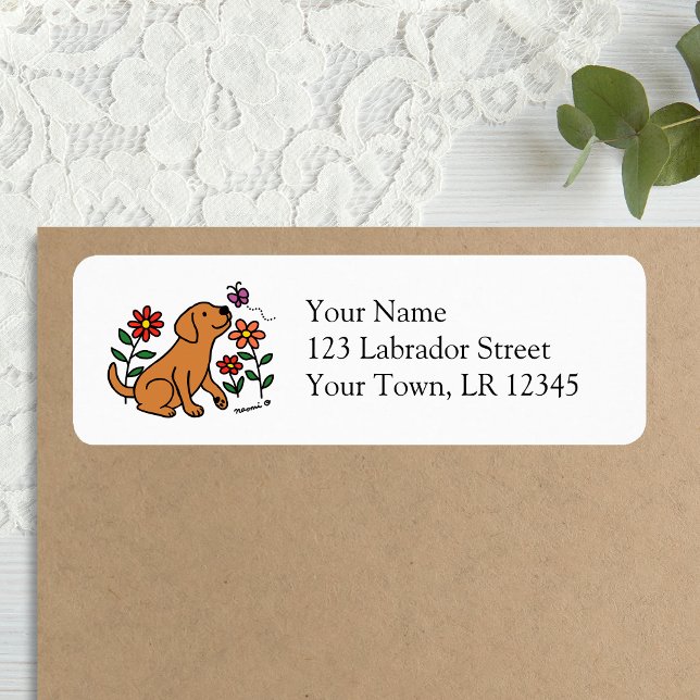 Fox Red Labrador och Grönt Returadress Etikett (Fox Red Labrador and Green Return Address Labels for Labrador Owners.  Cute Lab cartoon Design.)