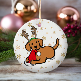 Fox Red Labrador och jultomtens Tecknad Julgransprydnad Keramik